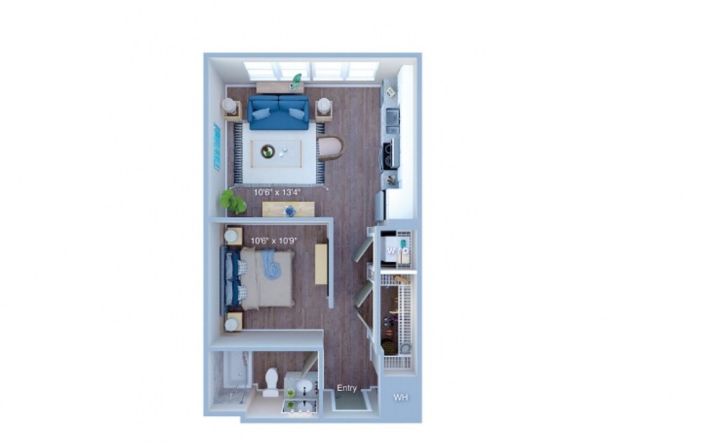 S1.2 - Studio floorplan layout with 1 bath and 518 square feet. (3D)