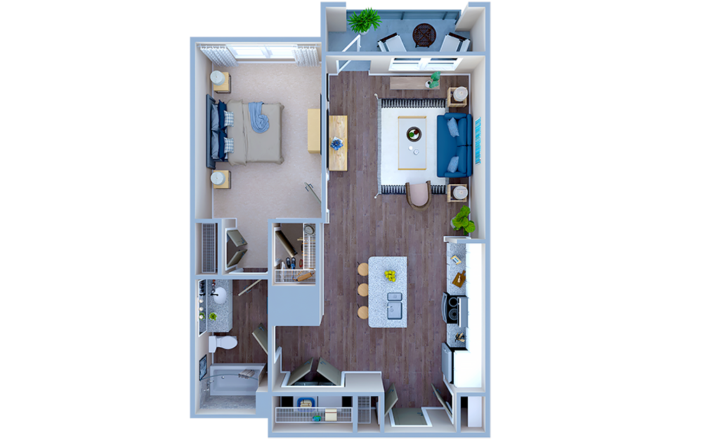 A1.8 - 1 bedroom floorplan layout with 1 bath and 719 square feet. (3D)