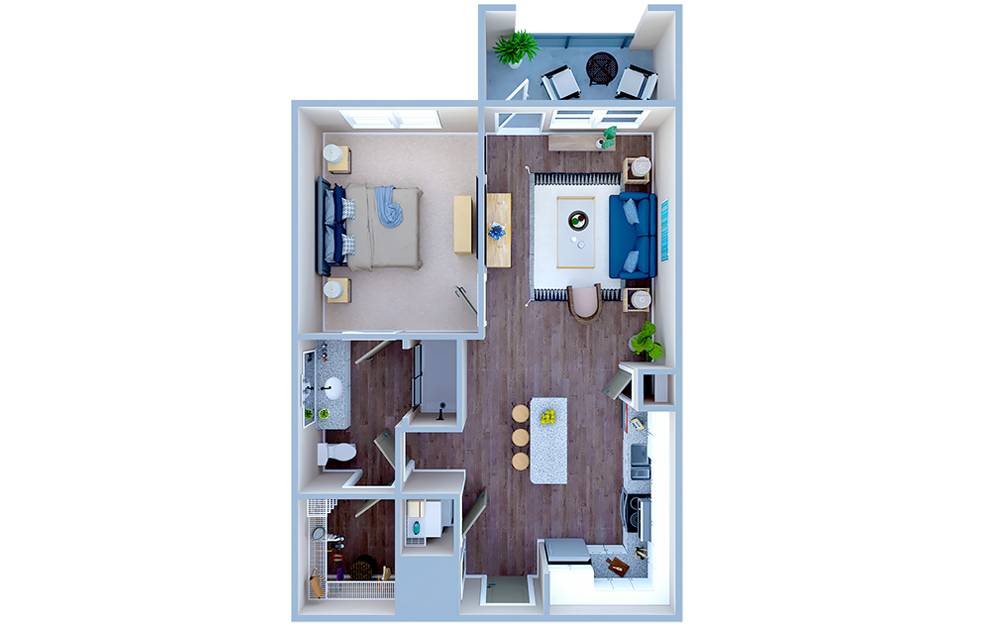 A2.3 - 1 bedroom floorplan layout with 1 bath and 695 square feet. (3D)