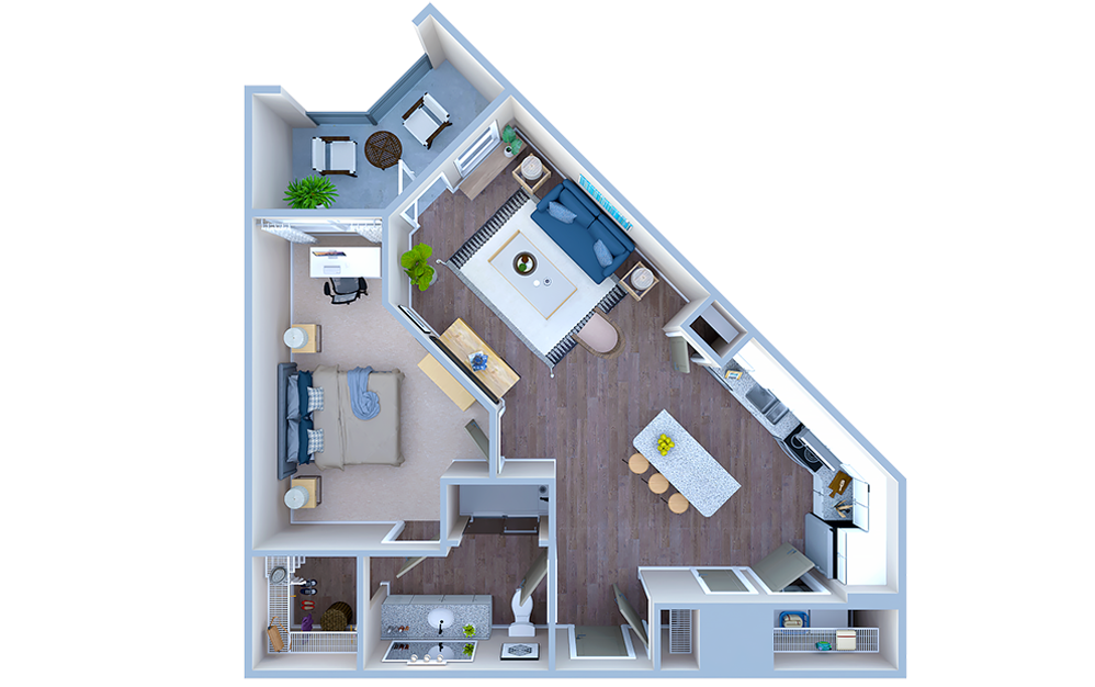 A3 - 1 bedroom floorplan layout with 1 bath and 761 square feet. (3D)