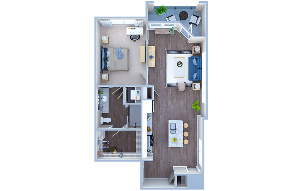 A4 - 1 bedroom floorplan layout with 1 bath and 786 square feet. (3D)