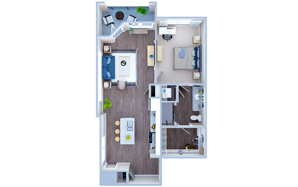 A4.2 - 1 bedroom floorplan layout with 1 bath and 787 square feet. (3D)